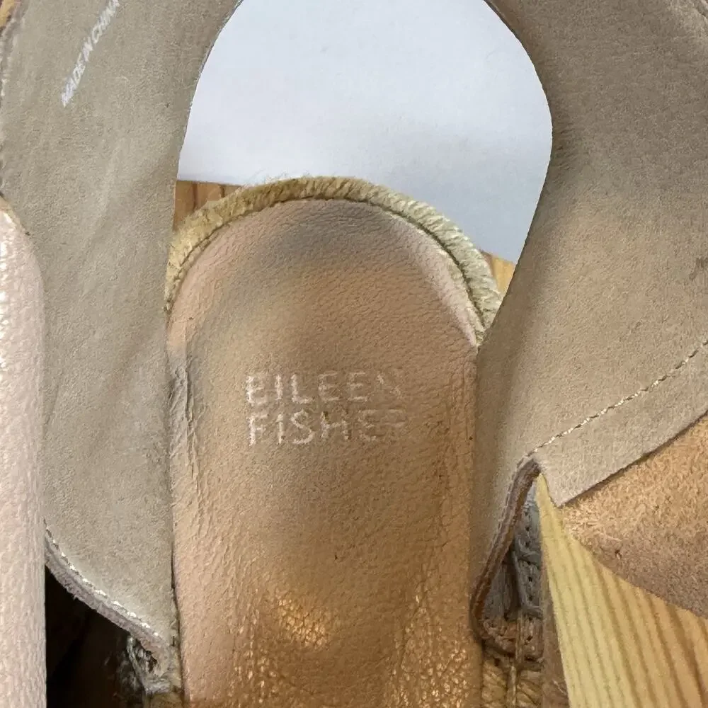 Eileen Fisher Beige pink Leather Espadrille Wedge Sandals